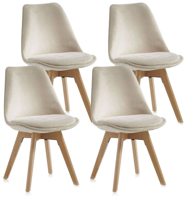 prezzo Lot de 4 Chaises 48,5x47x81,5 cm en Velours Ecru