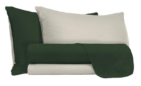 prezzo Parure de lit double avec dessus et taies d'oreiller double face, vert olive/crème
