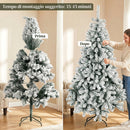 Albero di Natale Innevato Ø100x180 cm con 650 Rami Ignifughi e Base Pieghevole in Acciaio Verde      