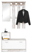 Mobile Ingresso Appendiabiti con Specchiera e Scarpiera in Truciolato Alfred Legno Shabby e Bianco