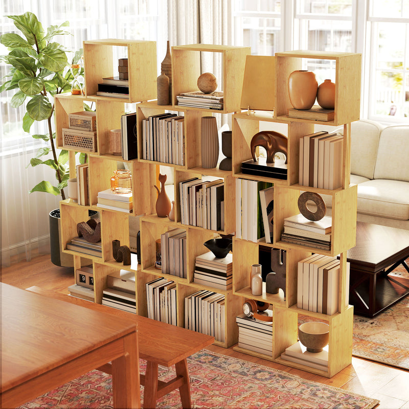 Libreria Moderna Asimmetrica a 5 Livelli 62,5x23x165 cm in Bambù Colore Legno Naturale      