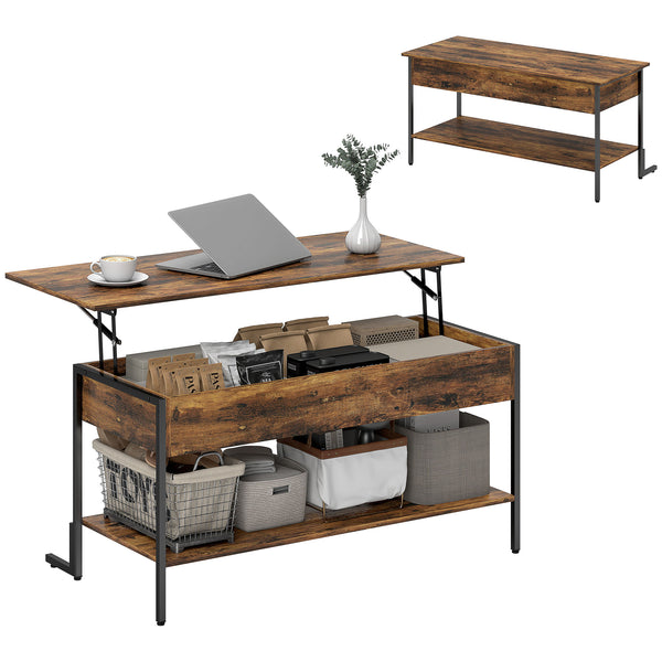acquista Tavolino da Caffè in Stile Industriale 95x40x46,5 cm con Vano Nascosto e Ripiano in Legno Marrone