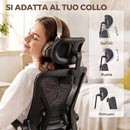 Sedia Ufficio Ergonomica 59x62x107-125 cm con Braccioli Ribaltabili Poggiatesta e Altezza Regolabili in Rete Traspirante Nero      
