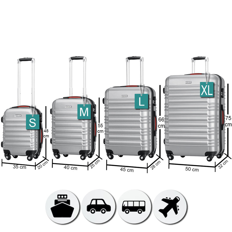 Set 4 Valigie Rigide Trolley Easy Roll Bagaglio a Mano e Stiva da Viaggio in ABS Argento      