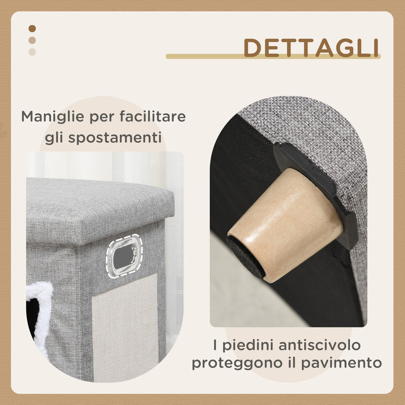 Cuccia a Casetta per Gatti 35,5x35,5x42,5 cm con Tiragraffi in MDF e Poliestere Crema e Grigio  