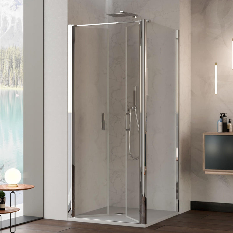 Box Doccia Angolare 2 Ante Saloon in Cristallo Trasparente 6mm H195 Bonussi Marty Varie Misure