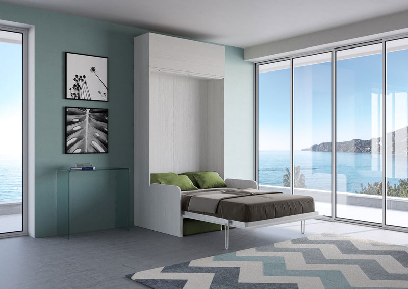 Letto Una Piazza E Mezzo A Scomparsa 120 Kentaro Con Divano E Pensile Bianco Frassino e Verde      