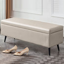 Cassapanca Contenitore Beige in Ecopelle Divano Piedini in Metallo 80x40x45cm