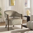 Poltrona da Camera 71x63,5x78,5 cm con Struttura e Gambe in Legno Massello Rivestita in Ciniglia Marrone Chiaro      