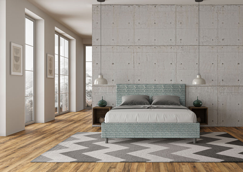 Letto Matrimoniale Giroletto con Alzata Comoda Imbottito in Tessuto Aragona Adele Azzurro Varie Misure