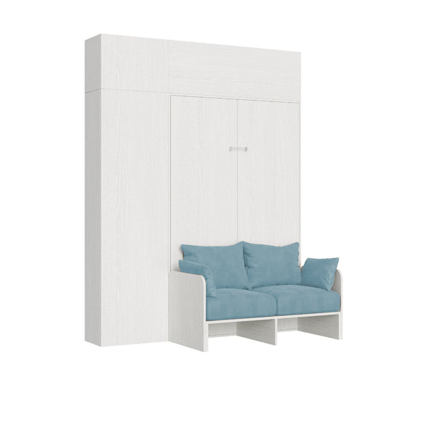 acquista Letto Una Piazza E Mezzo A Scomparsa 120 Kentaro Con Divano E Mobili Bianco Frassino e Azzurro