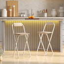 Set 2 Sgabelli da Bar Pieghevoli 37x45x87 cm con Poggiapiedi in Legno e Acciaio Bianco      