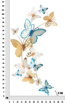 Pannello da Muro Farfalle Oro e Celeste C 59,5x4x111,5 cm in Ferro 