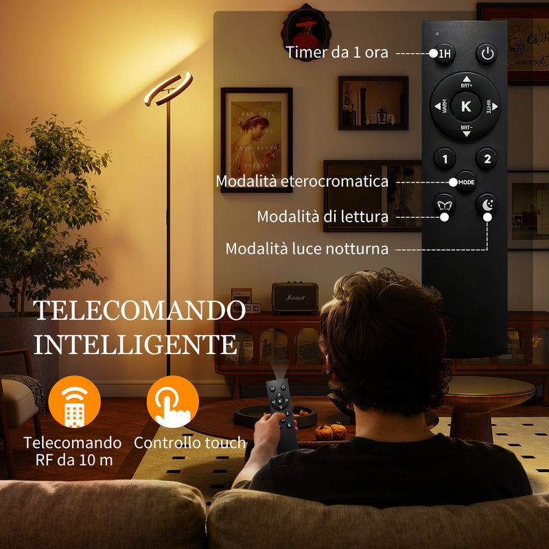 Lampada da Terra Dimmerabile 2700K-6000K con Telecomando e Doppia Testa Girevole a 350° Nero      