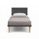 Letto Singolo con Rete Rivestita Microfibra Grigio Tessis Testata Button Varie Misure