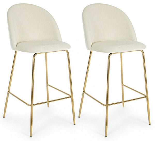 sconto Lot de 2 Tabourets 51x55x105 cm en Polyester Effet Velours Blanc