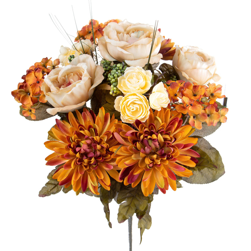 Bouquet Artificiale Composta da Rose e Dalie Altezza 34 cm Arancio