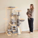 Albero Tiragraffi Multilivello per Gatti 78x40x152 cm con 4 Pali in Sisal Truciolare e Peluche Grigio Chiaro      