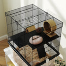 Gabbia per Criceti a 3 Piani 58x43x74 cm con Rampe e Accessori Nero   