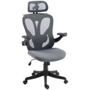 Sedia da Ufficio Ergonomica 71x66,5x114-126A cm con Braccioli Ribaltabili Poggiatesta e Appendiabiti in Poliestere Grigio Scuro      