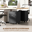 Schedario da Ufficio 42x40x60 cm con 2 Cassetti Serratura Ruote a Freno in Legno Ingegnerizzato Nero      