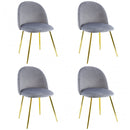 Set 4 Sedie 50x45x80 cm in Tessuto Vellutato Piedi Oro Grigio