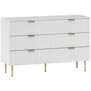 Cassettiera 6 Cassetti Moderna 120x40x76,5 cm con Maniglie Dorate in MDF e Truciolato Bianco      