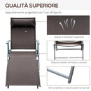 Lettino Prendisole Relax Reclinabile Pieghevole Telaio in Metallo Marrone 137x63.5x100.5 cm