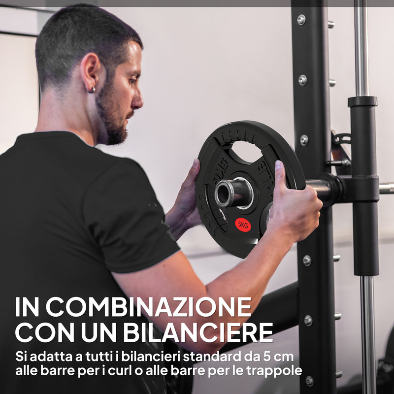 Set Dischi Pesi Palestra 2x5kg Foro 5 cm in Acciaio Rivestiti in Plastica Nero      