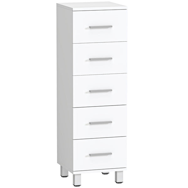 Cassettiera a 5 Cassetti 30x30x95 cm Piedini Regolabili in Legno FSC Bianco online