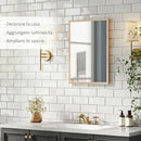 Specchio da Parete Rettangolare 50x70 cm con Ganci in Vetro e MDF Color Legno      