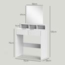 Postazione Trucco con Specchio 75x38x135 cm con 2 Cassetti e 3 Scomparti Salvaspazio in Pannello di Particelle e Vetro Bianco      