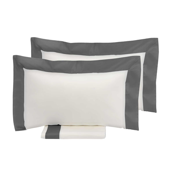 Housse de Couette Double avec Bords Sac et Taies d'Oreiller en Satin Garrini Eveline Ivoire/Gris acquista