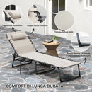 Sdraio da Giardino Pieghevole 60x190x31 cm Reclinabile a 5 Livelli con Tavolino Laterale e Tasca Crema   