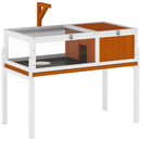 Casetta Tartarughe Rialzata 104x53x82 cm con Divisorio e Vassoio Estraibile in Legno di Abete e PS Arancione e Bianco      