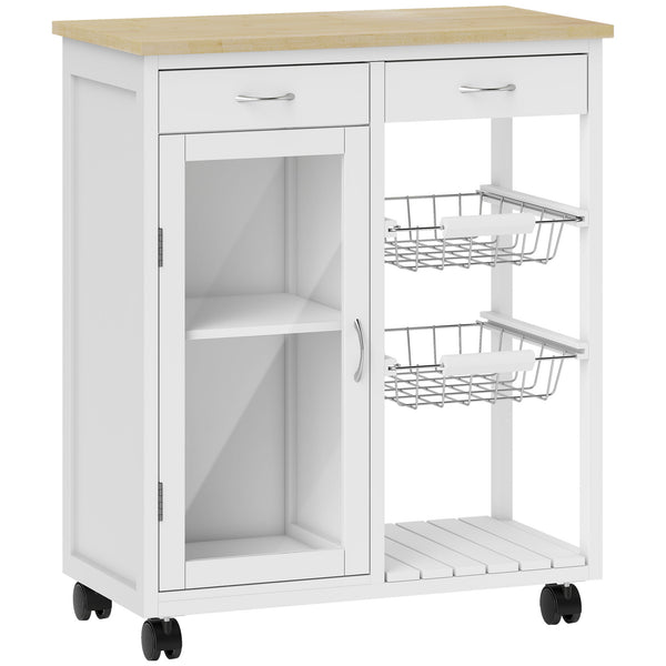 Carrello da Cucina 67x35x80 cm con 2 Cassetti Armadietto Ripiano e 2 Cestini in Acciaio e Bambù Bianco online