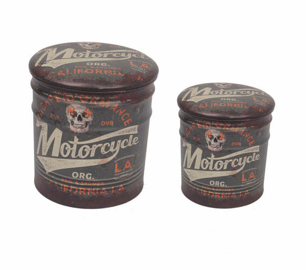 sconto Set 2 Pouf Conteneur Rond en MDF Marron Moto