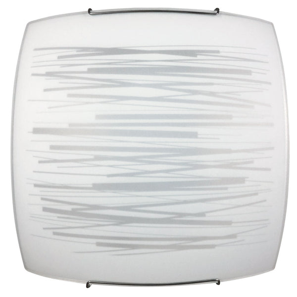 sconto Plafonnier 2xE27 Crochets Chrome Verre Plaque Blanc Décoré Lignes Horizontales E-Energy Manuela