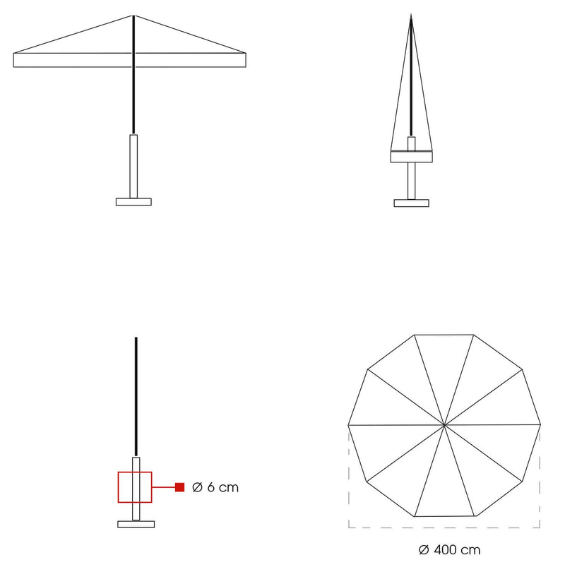 Ombrellone da Giardino Ø4 m Palo Ø48 mm in Legno Telo in Acrilico Danieli Havana Ecrù