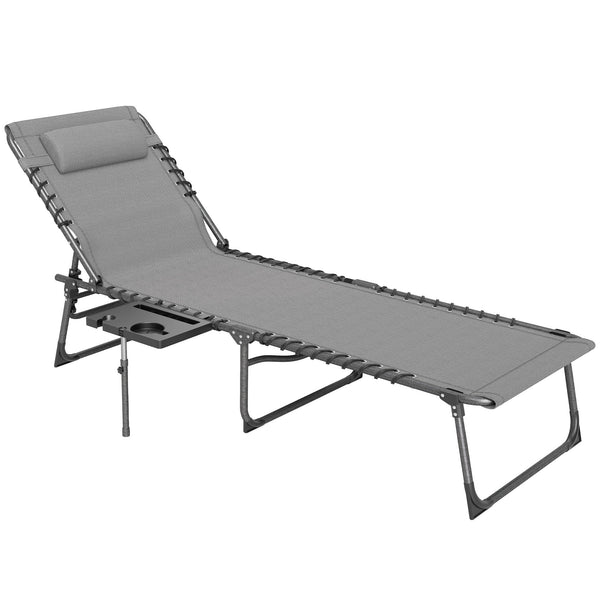 prezzo Sdraio da Giardino Pieghevole 60x190x31 cm Reclinabile a 5 Livelli con Tavolino Laterale e Tasca Grigio e Nero