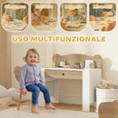 Set Scrivania 80x41x74,5 cm per Bambini 3-8 Anni con Cassetto e Sedia con Schienale a Orsetto in MDF e Legno di Pino Color Legno      