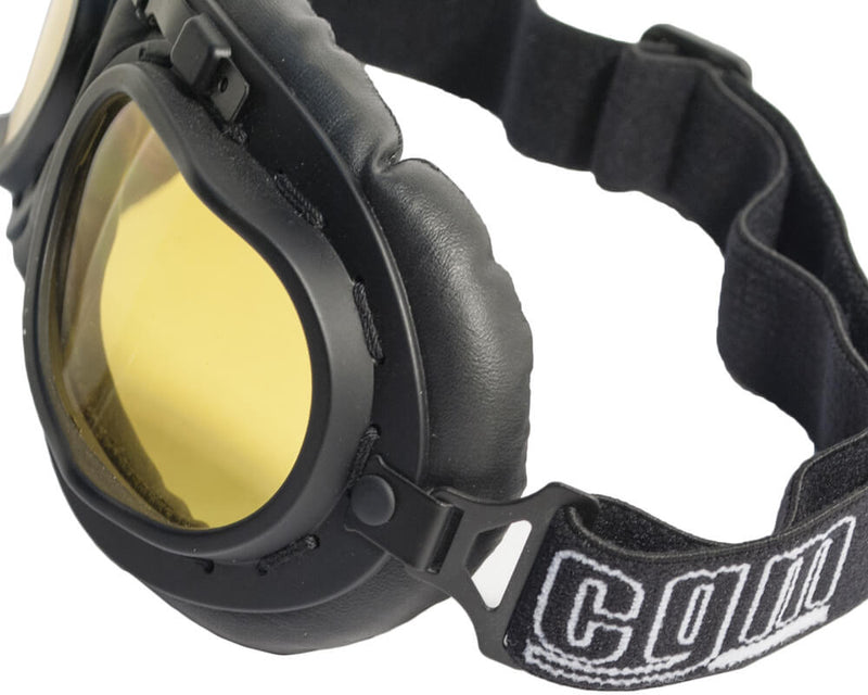 Occhiali per Moto in Similpelle Lenti Gialle CGM Vintage Nero 704V