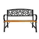 Panca da Giardino Schienale in Ghisa Seduta in Legno 120x56x87 cm Nero e Legno  