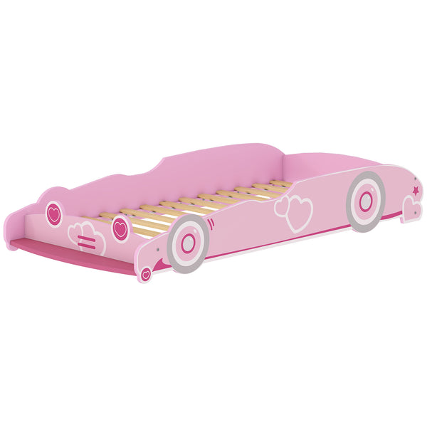 Letto per Bambini da 3-5 Anni 140x70 cm a Forma di Macchina con Sponde Rialzate di Sicurezza Rosa acquista
