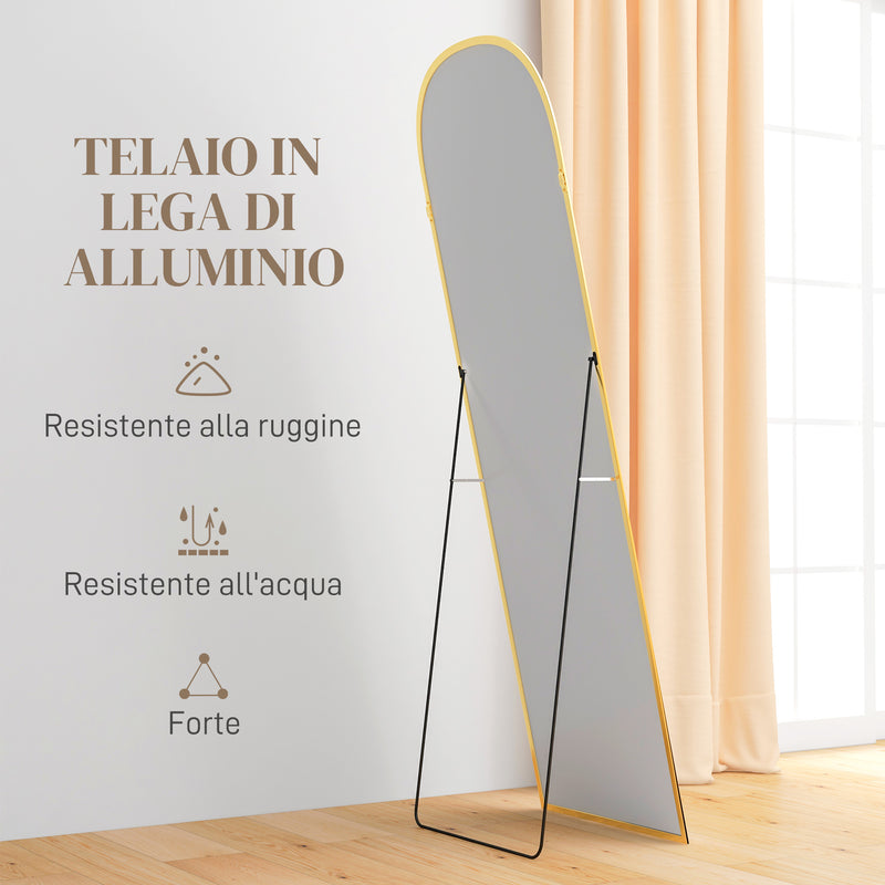 Specchio a Figura Intera da Terra 50x161,5 cm in Lega di Alluminio con Supporto Pieghevole Oro   