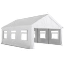 Gazebo da Giardino 597x395x302 cm con Pannelli Laterali 6 Finestre e Doppio Ingresso in Acciaio Galvanizzato Bianco      
