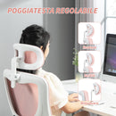 Sedia Ergonomica da Ufficio Girevole 60x59x114-122 cm con Poggiatesta Rimovibile in Tessuto a Rete Rosa  