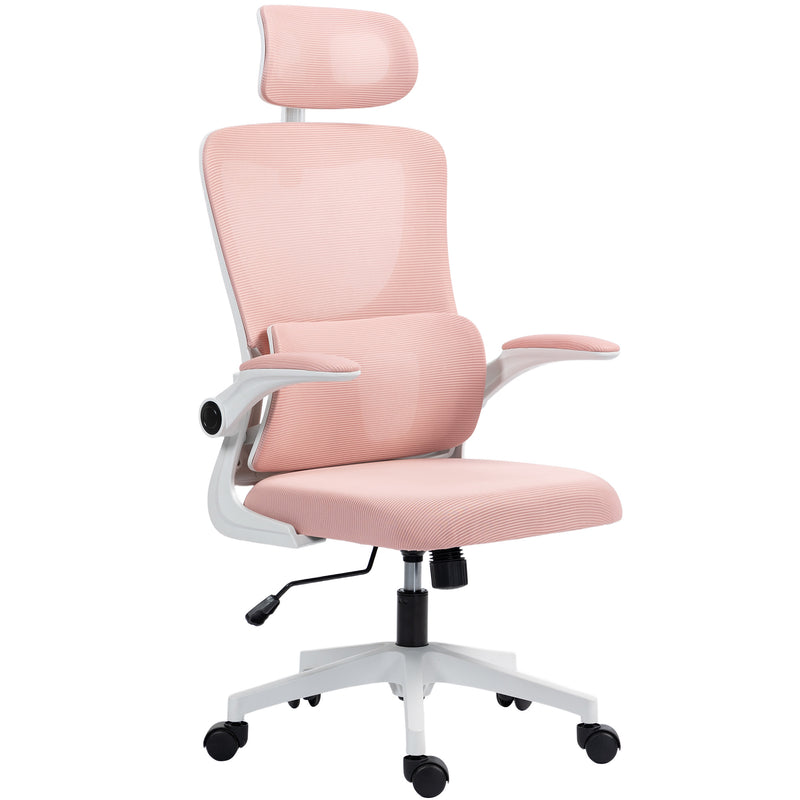 Sedia Ergonomica da Ufficio Girevole 60x59x114-122 cm con Poggiatesta Rimovibile in Tessuto a Rete Rosa  