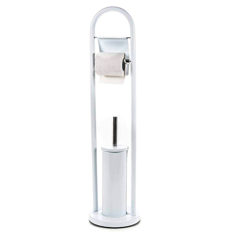 Portarotolo con Portascopino per Bagno in Metallo con Spazzolone 20x80cm Bianco
