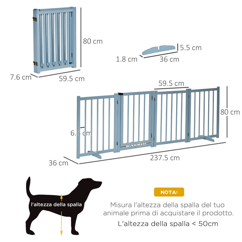 Cancellino Pieghevole per Cani Taglia Piccola e Media 237,5x36x80 cm con 4 Pannelli in Legno di Pino Blu Grigio   